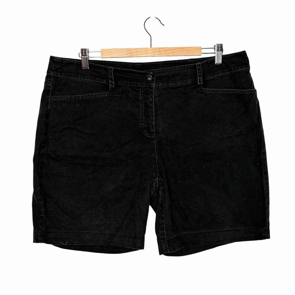 Eileen Fisher Canvas Shorts Black Womens Size L Mid Rise Minimalist Casual 7 in